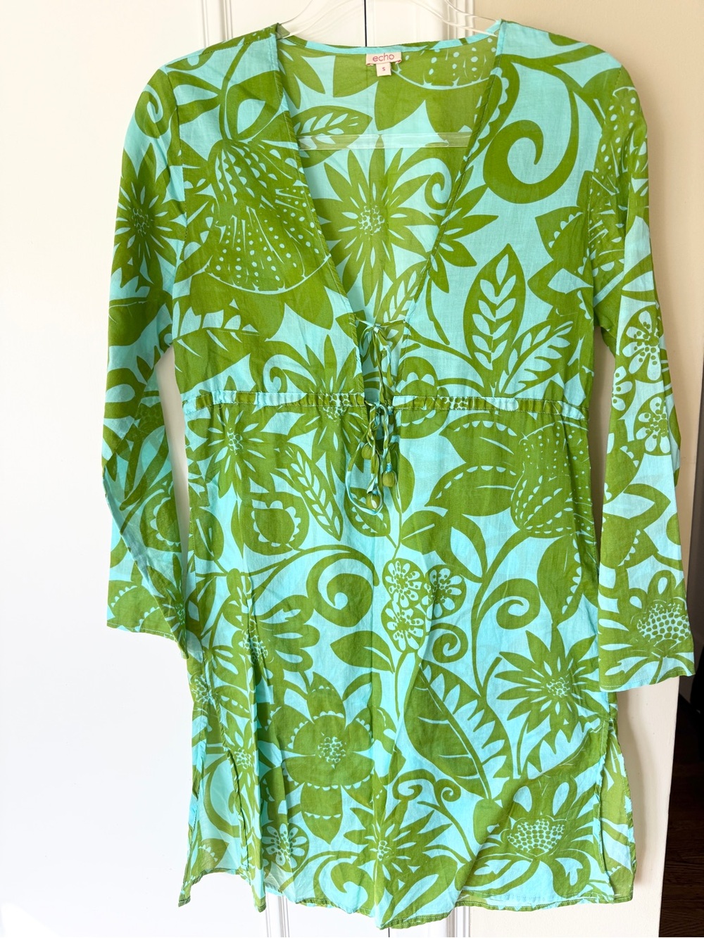 Echo Aqua and Green Floral Drawstring Tunic